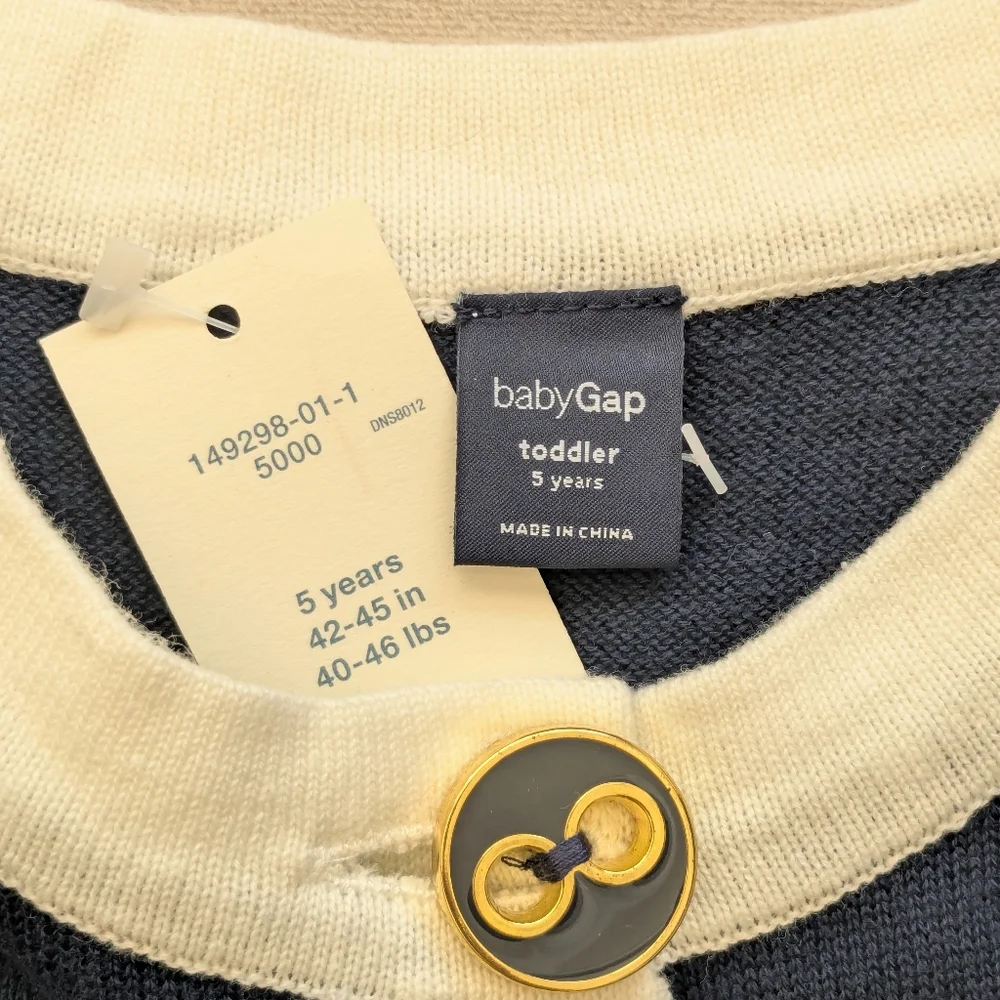 NWT GAP Lady Sweater Cardigan Navy Cream - 5T